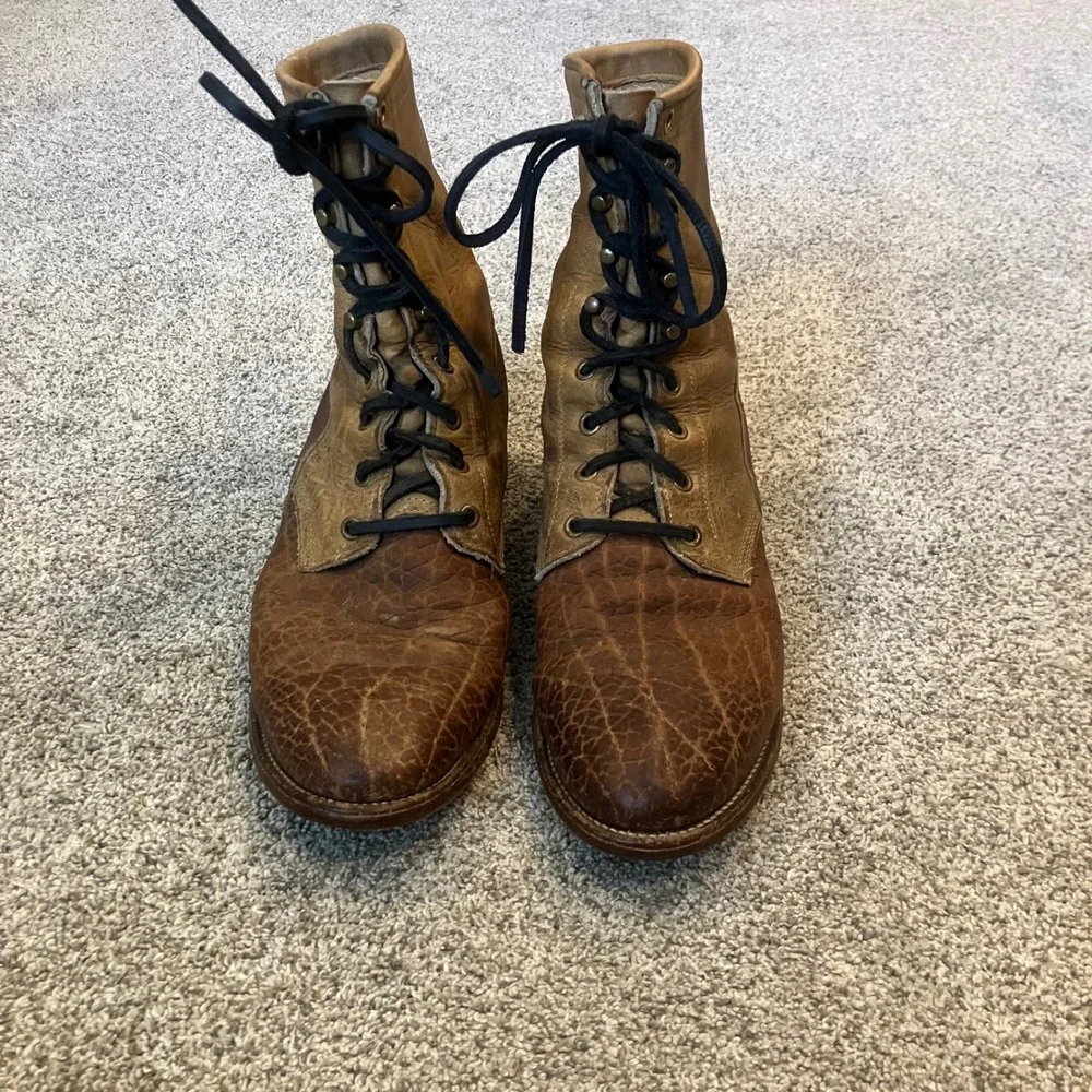 Vintage Justin 630 Mens 9 D Brown Leather Kiltie Lace Up Work Boot Round Toe USA